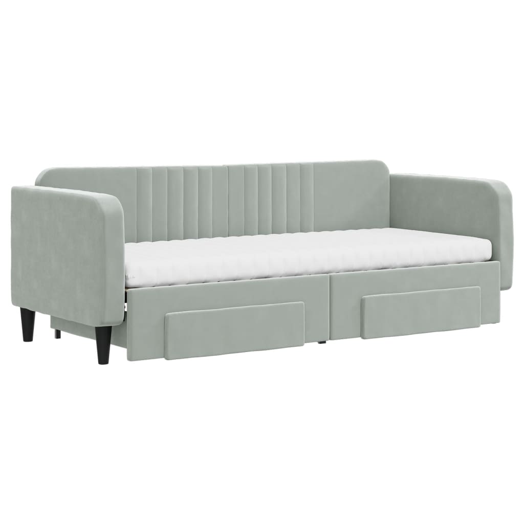 vidaXL Pat de zi cu extensie și sertare, gri deschis 80x200 cm catifea