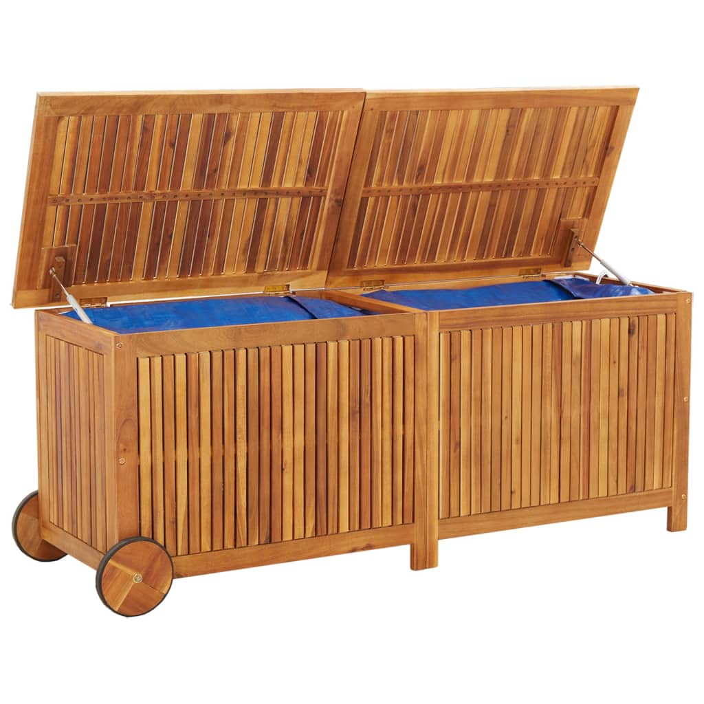 vidaXL Ladă depozitare grădină cu roți, 150x50x58cm, lemn masiv acacia vidaXL Ladă depozitare grădină cu roți, 150x50x58cm, lemn masiv acacia