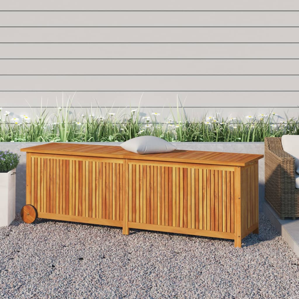 vidaXL Ladă depozitare grădină cu roți, 150x50x58cm, lemn masiv acacia vidaXL Ladă depozitare grădină cu roți, 150x50x58cm, lemn masiv acacia