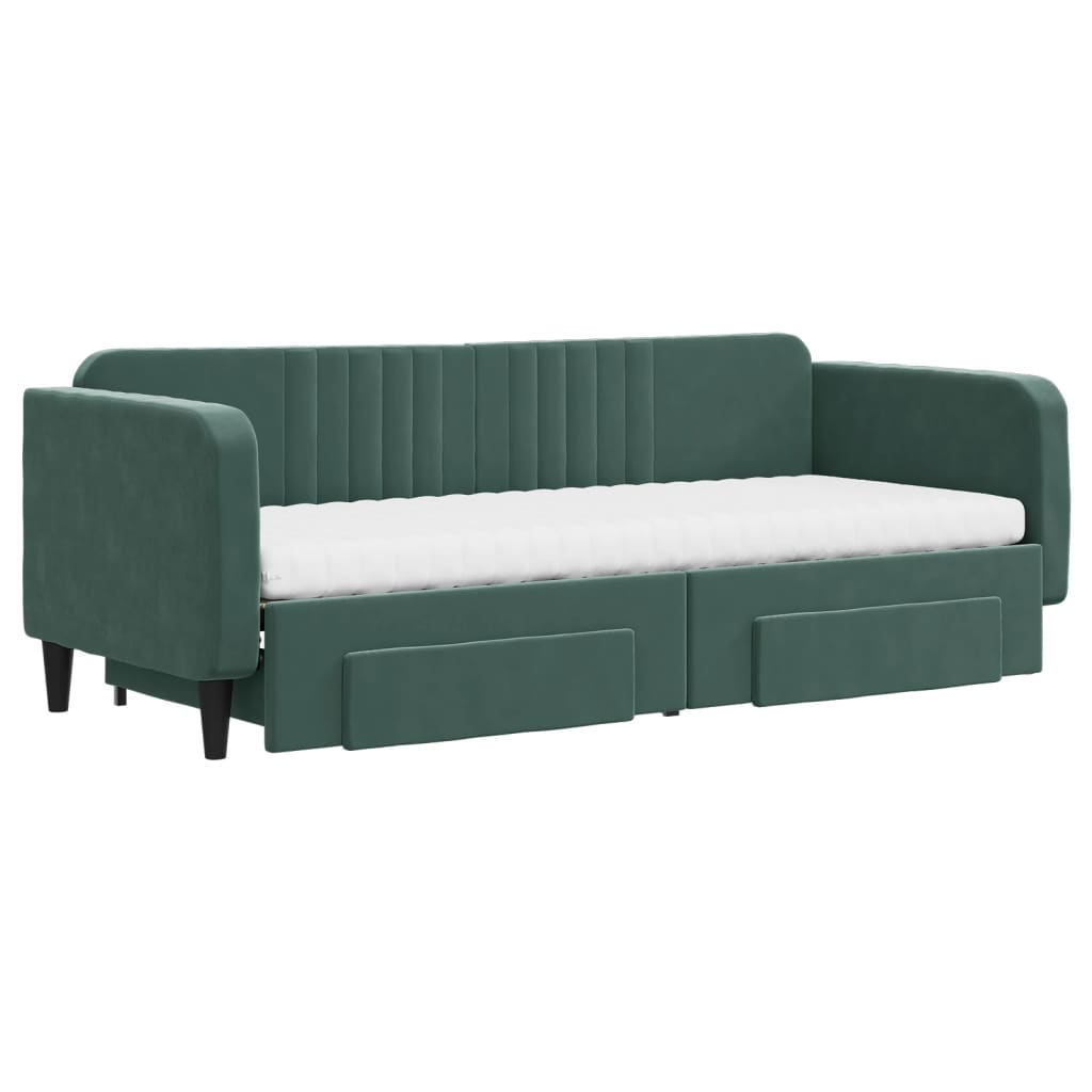 vidaXL Pat de zi cu extensie și sertare verde închis 80x200 cm catifea