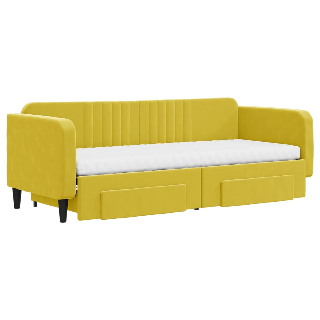 vidaXL Pat de zi cu extensie și sertare, galben, 80x200 cm, catifea vidaXL Pat de zi cu extensie și sertare, galben, 80x200 cm, catifea