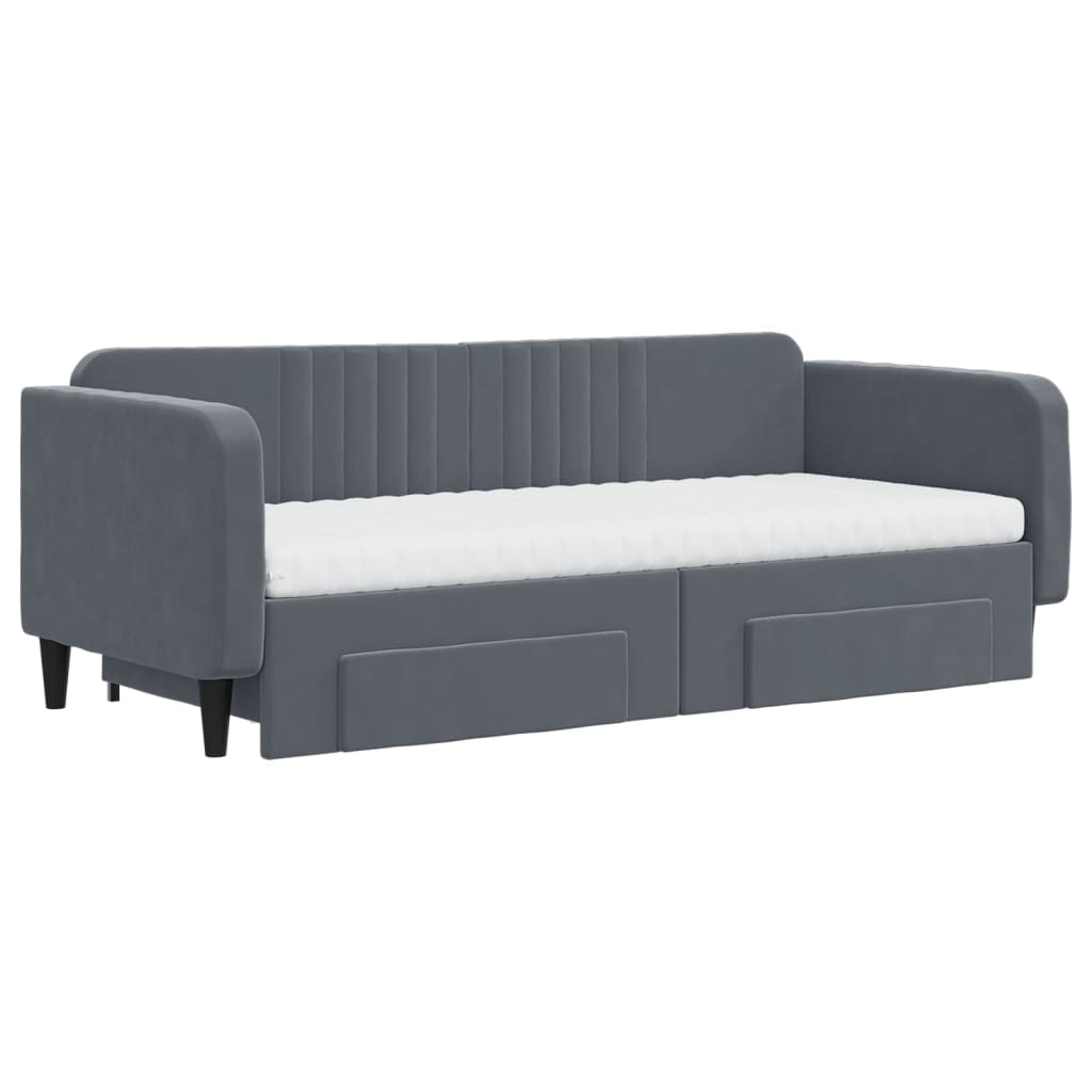 vidaXL Pat de zi cu extensie și sertare gri închis 90x200 cm catifea