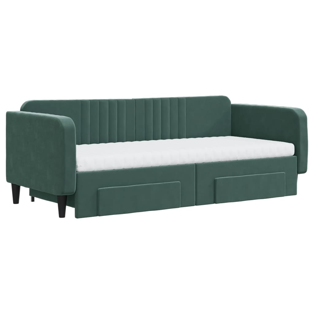 vidaXL Pat de zi cu extensie și sertare verde închis 90x200 cm catifea vidaXL Pat de zi cu extensie și sertare verde închis 90x200 cm catifea