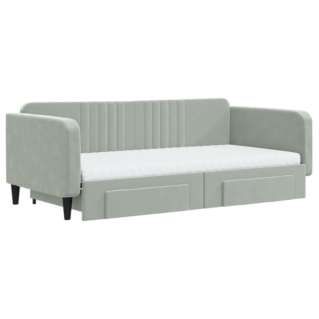 vidaXL Pat de zi cu extensie și sertare gri deschis 100x200 cm catifea