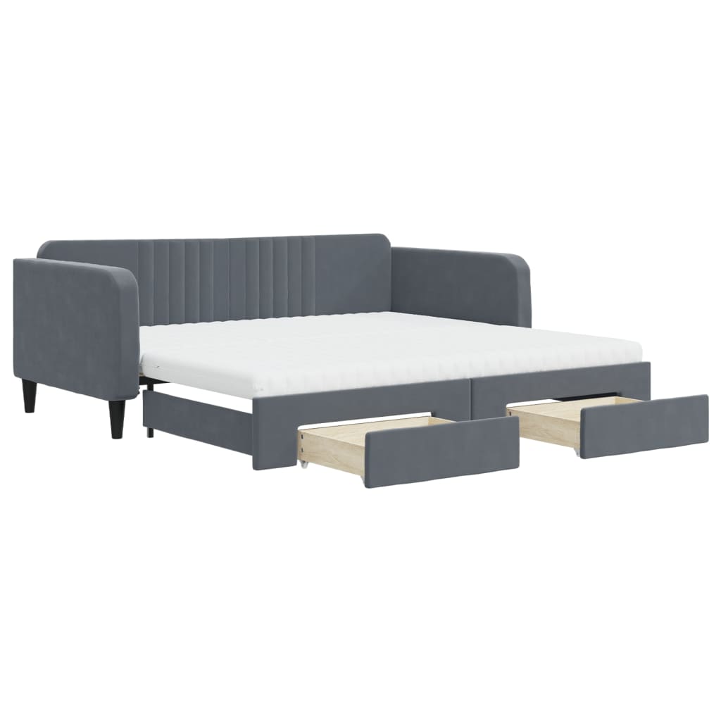 vidaXL Pat de zi cu extensie și sertare gri închis 100x200cm catifea