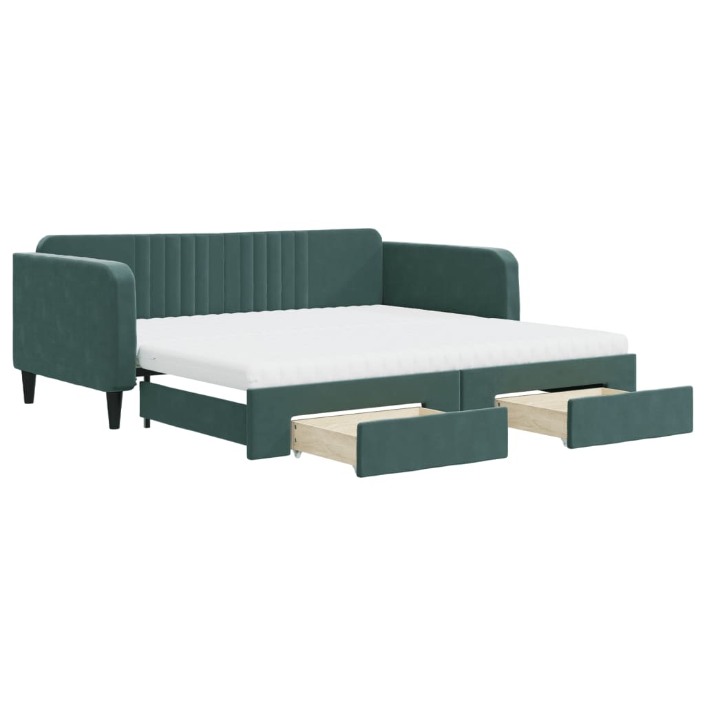vidaXL Pat de zi cu extensie și sertare verde închis 100x200cm catifea