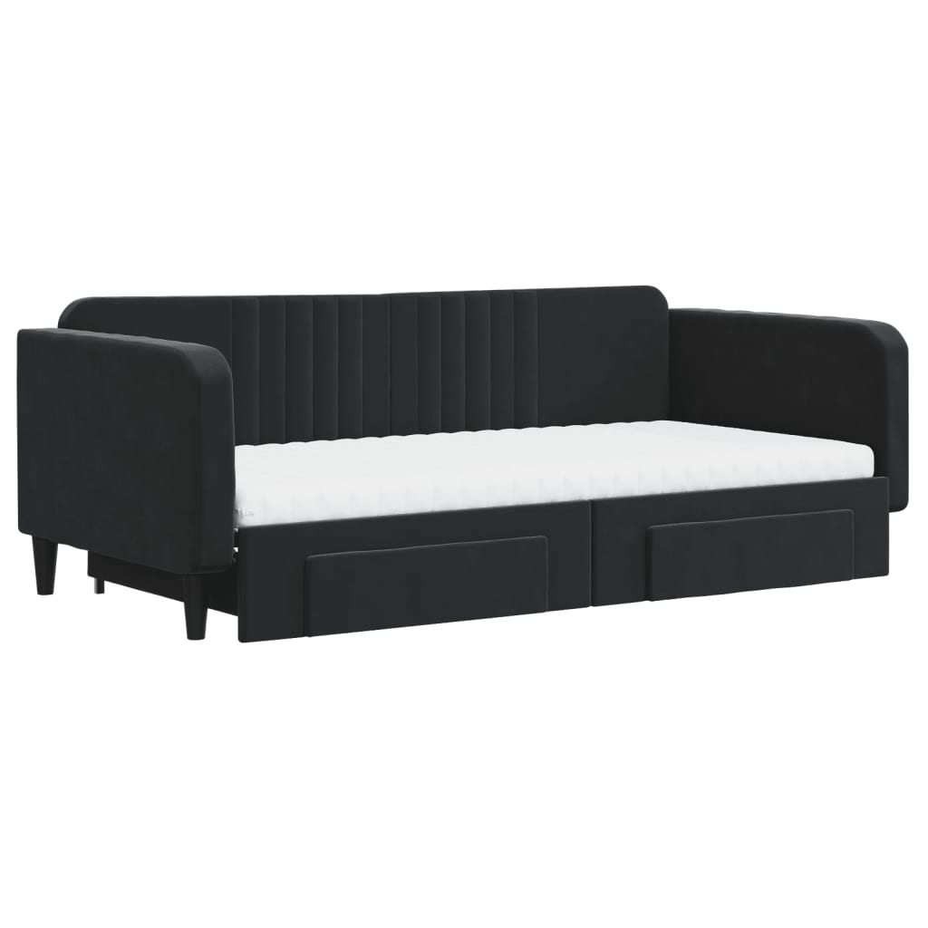 vidaXL Pat de zi cu extensie și sertare, negru, 100x200 cm, catifea