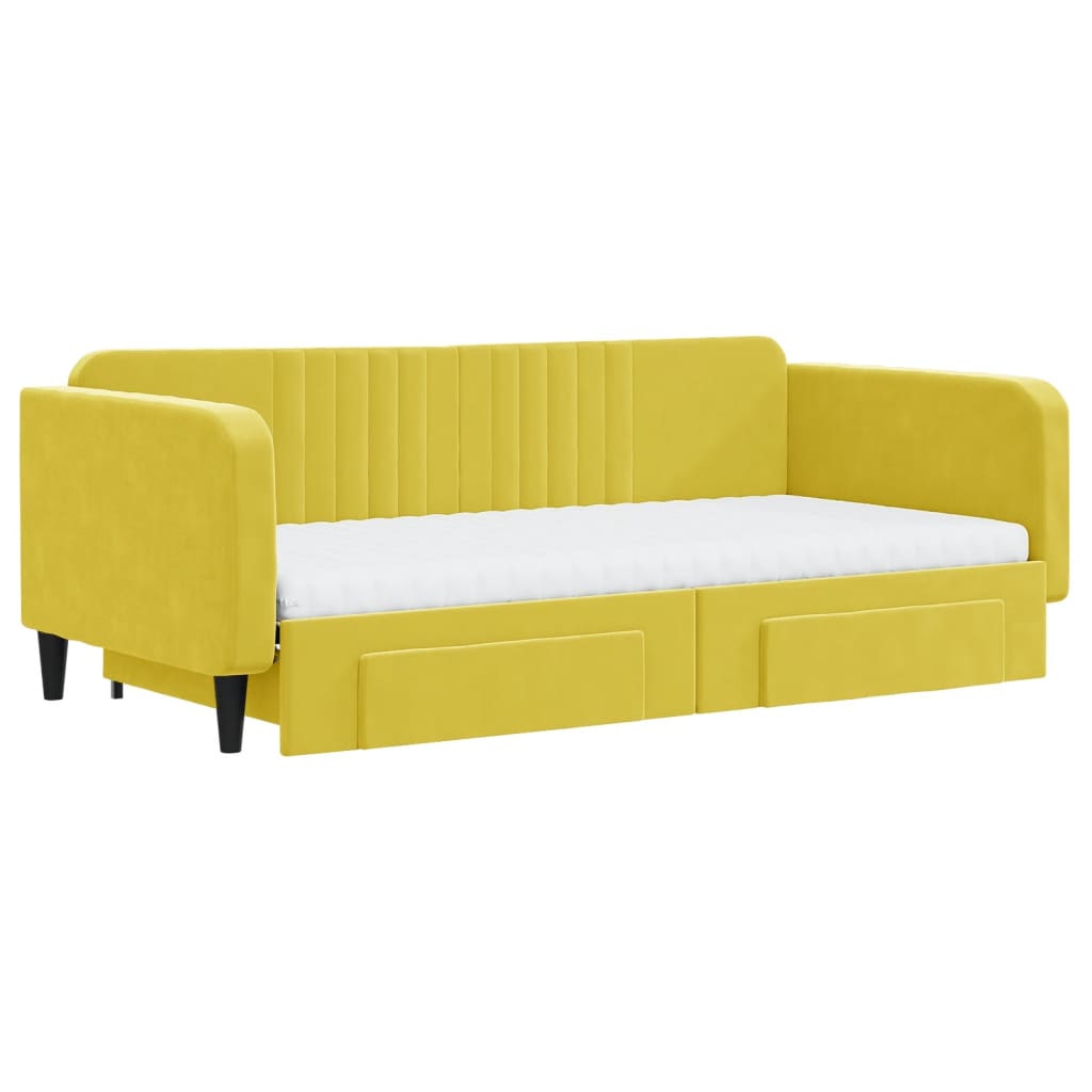 vidaXL Pat de zi cu extensie și sertare, galben, 100x200 cm, catifea vidaXL Pat de zi cu extensie și sertare, galben, 100x200 cm, catifea