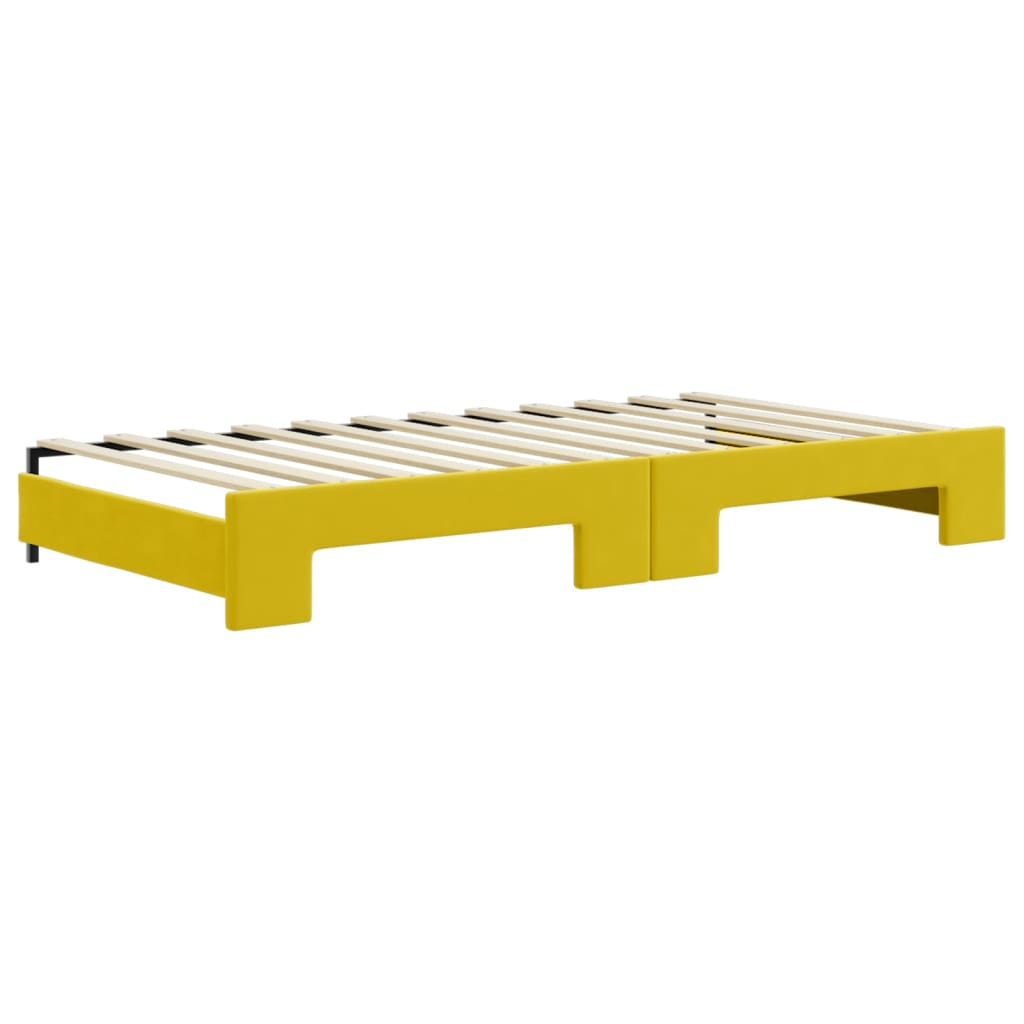 vidaXL Pat de zi cu extensie și sertare, galben, 100x200 cm, catifea vidaXL Pat de zi cu extensie și sertare, galben, 100x200 cm, catifea