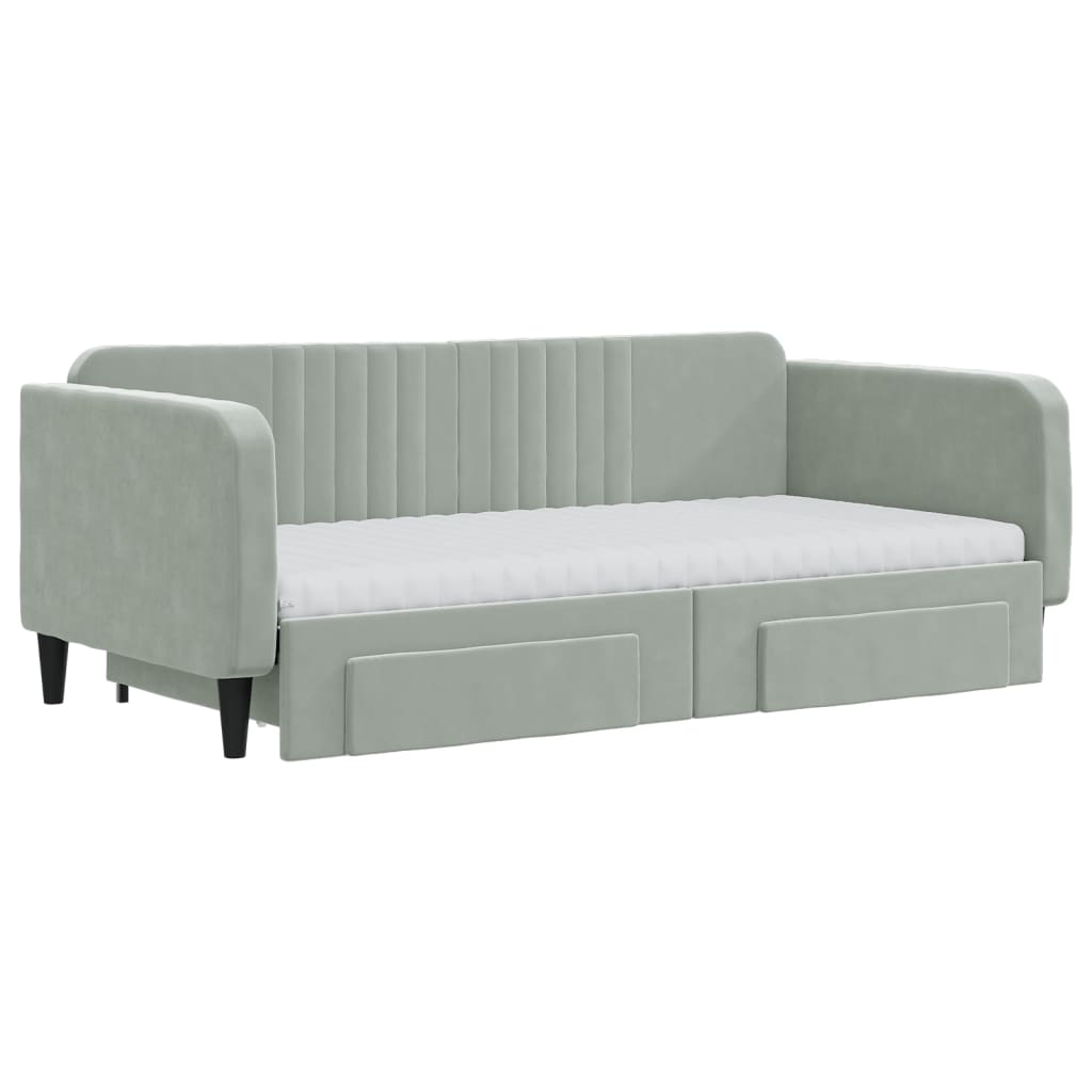 vidaXL Pat de zi cu extensie și sertare, gri deschis 90x190 cm catifea
