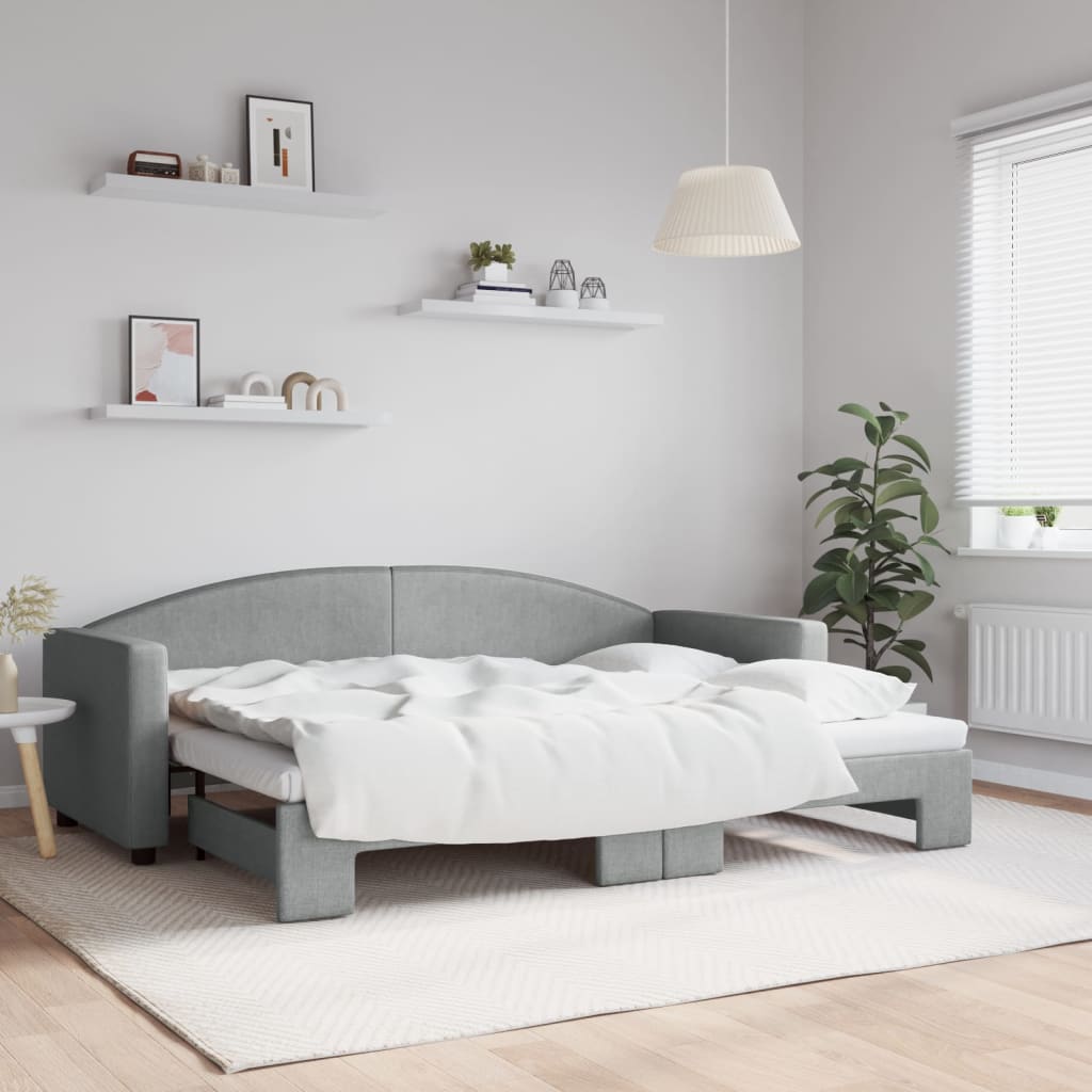 vidaXL Pat de zi cu extensie, gri deschis, 80x200 cm, textil vidaXL Pat de zi cu extensie, gri deschis, 80x200 cm, textil