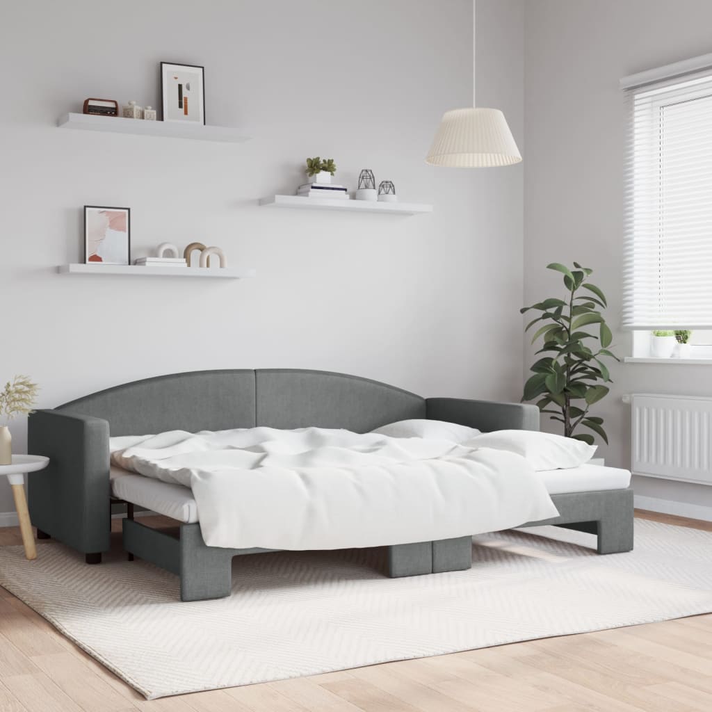 vidaXL Pat de zi cu extensie, gri închis, 80x200 cm, textil vidaXL Pat de zi cu extensie, gri închis, 80x200 cm, textil