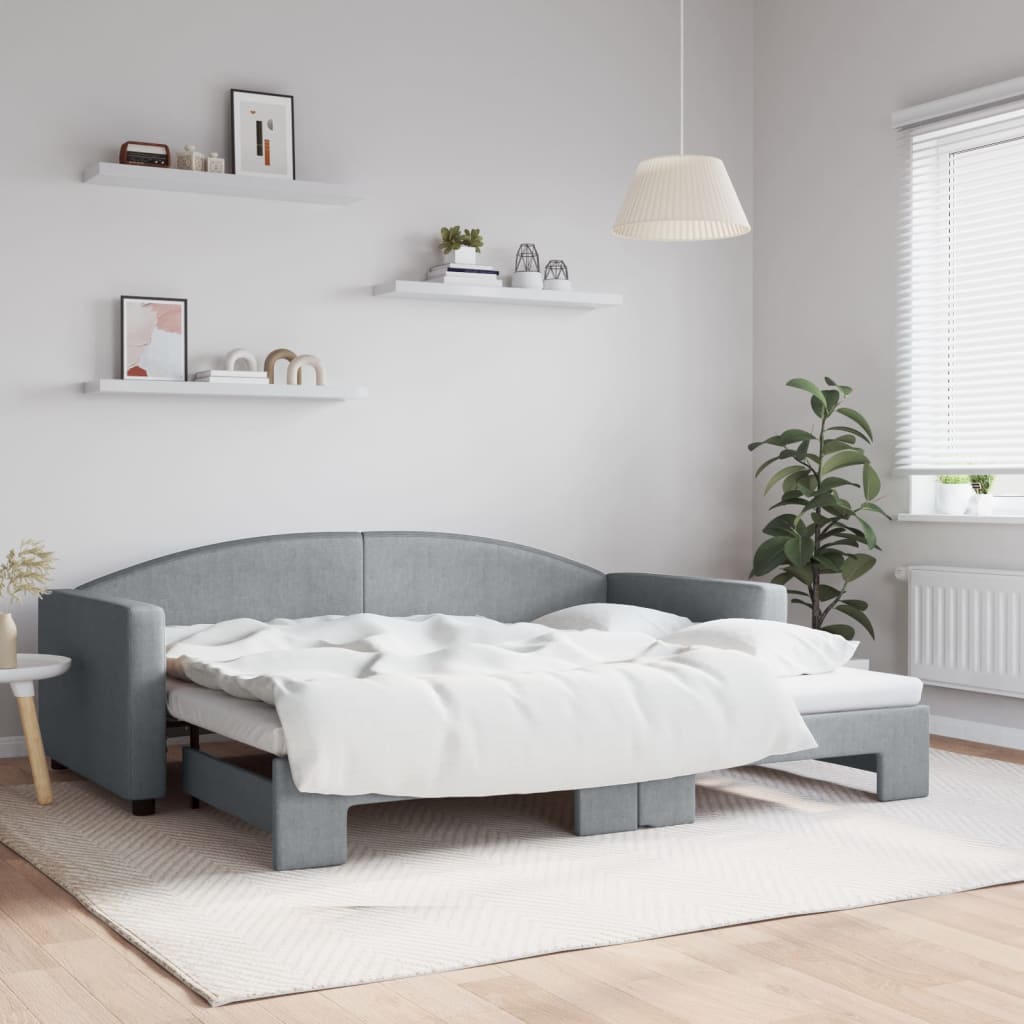vidaXL Pat de zi cu extensie, gri deschis, 90x200 cm, textil vidaXL Pat de zi cu extensie, gri deschis, 90x200 cm, textil