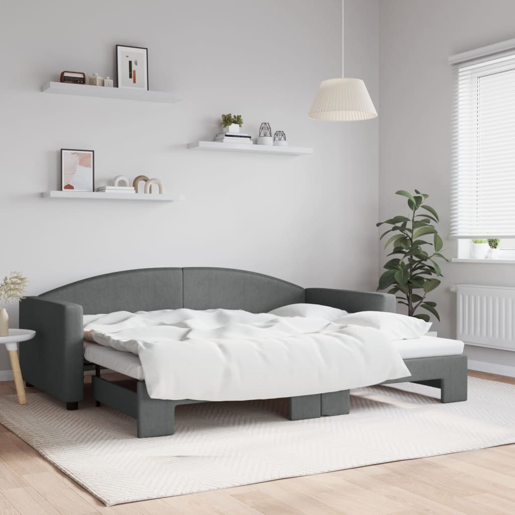 vidaXL Pat de zi cu extensie, gri închis, 90x200 cm, textil vidaXL Pat de zi cu extensie, gri închis, 90x200 cm, textil