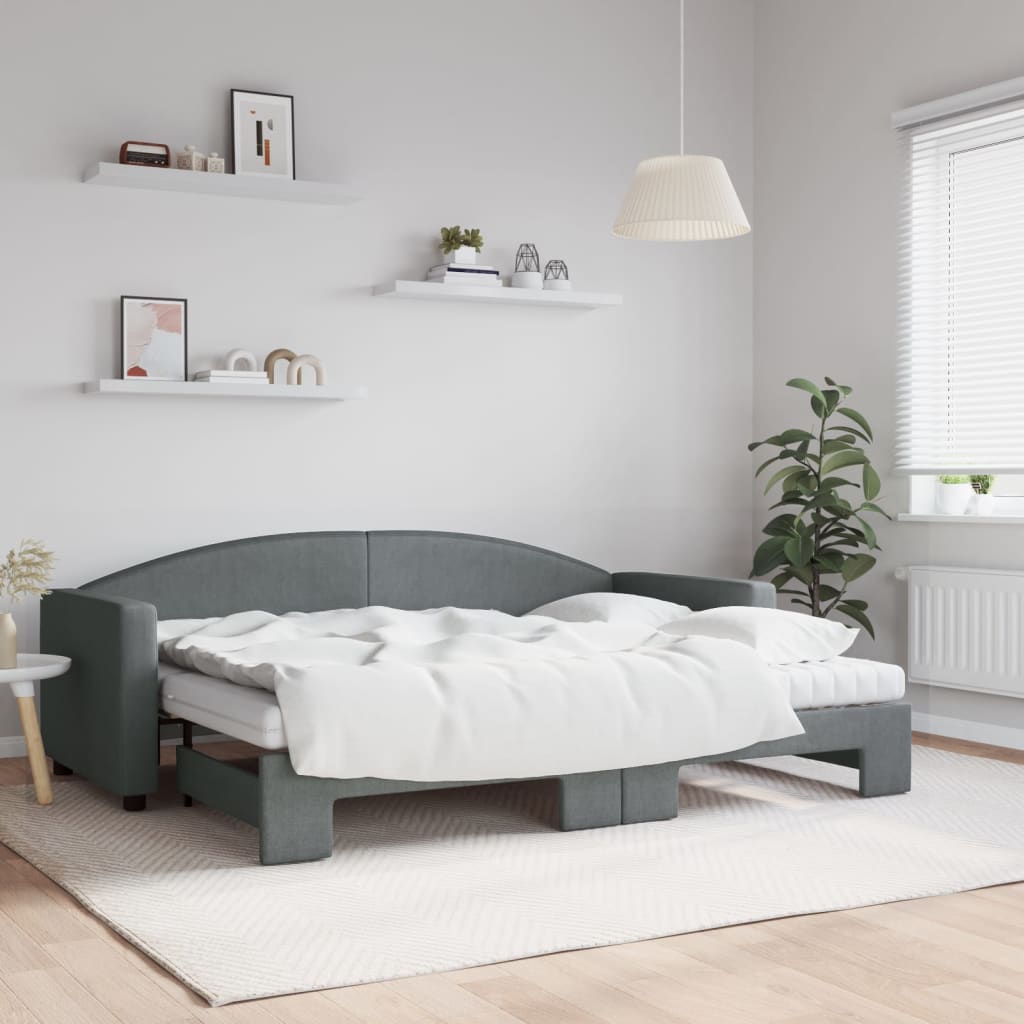 vidaXL Pat de zi cu extensie și saltele, gri închis, 80x200 cm, textil vidaXL Pat de zi cu extensie și saltele, gri închis, 80x200 cm, textil
