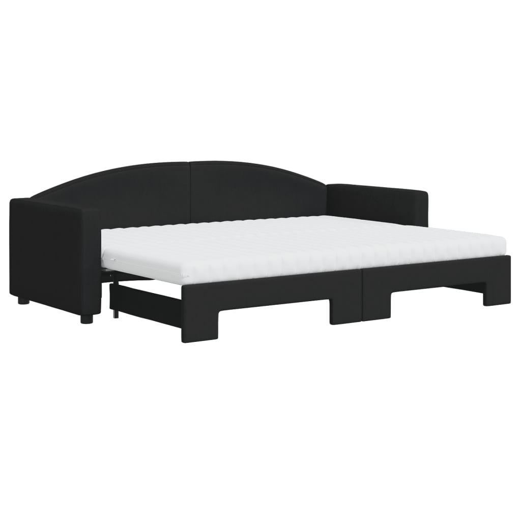 vidaXL Pat de zi cu extensie și saltele, negru, 80x200 cm, textil