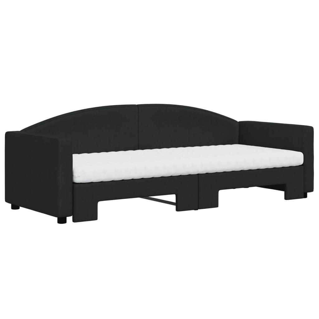 vidaXL Pat de zi cu extensie și saltele, negru, 80x200 cm, textil