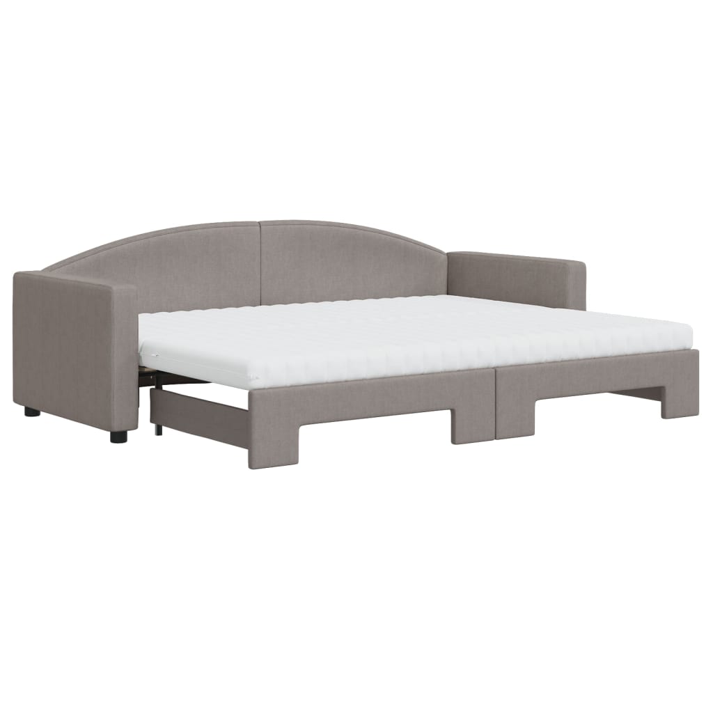 vidaXL Pat de zi cu extensie și saltele, gri taupe, 80x200 cm, textil