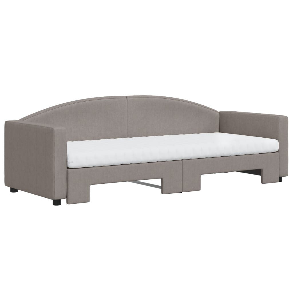vidaXL Pat de zi cu extensie și saltele, gri taupe, 80x200 cm, textil