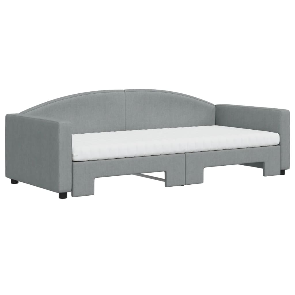 vidaXL Pat de zi cu extensie și saltele, gri deschis 90x200 cm textil