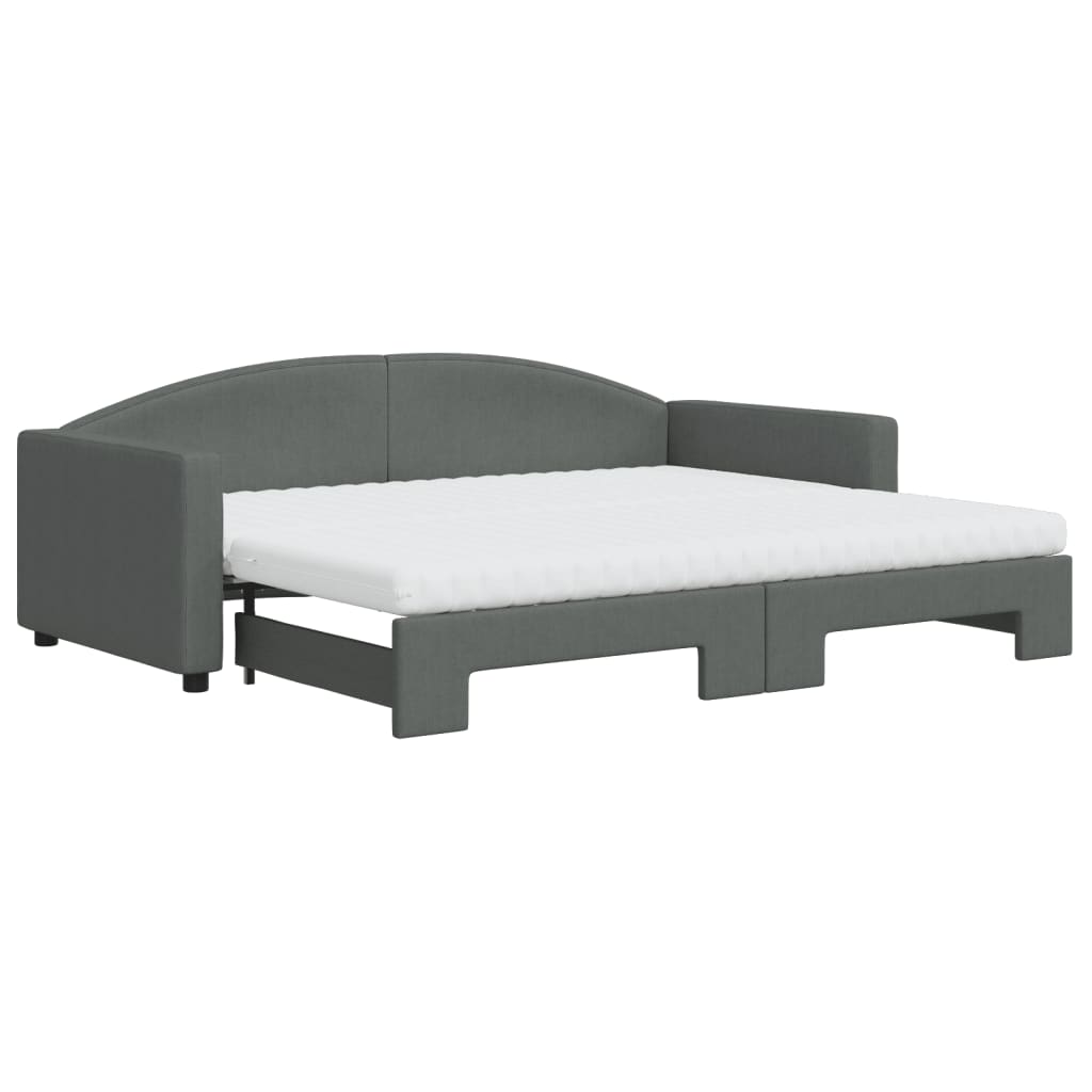 vidaXL Pat de zi cu extensie și saltele, gri închis, 90x200 cm, textil vidaXL Pat de zi cu extensie și saltele, gri închis, 90x200 cm, textil