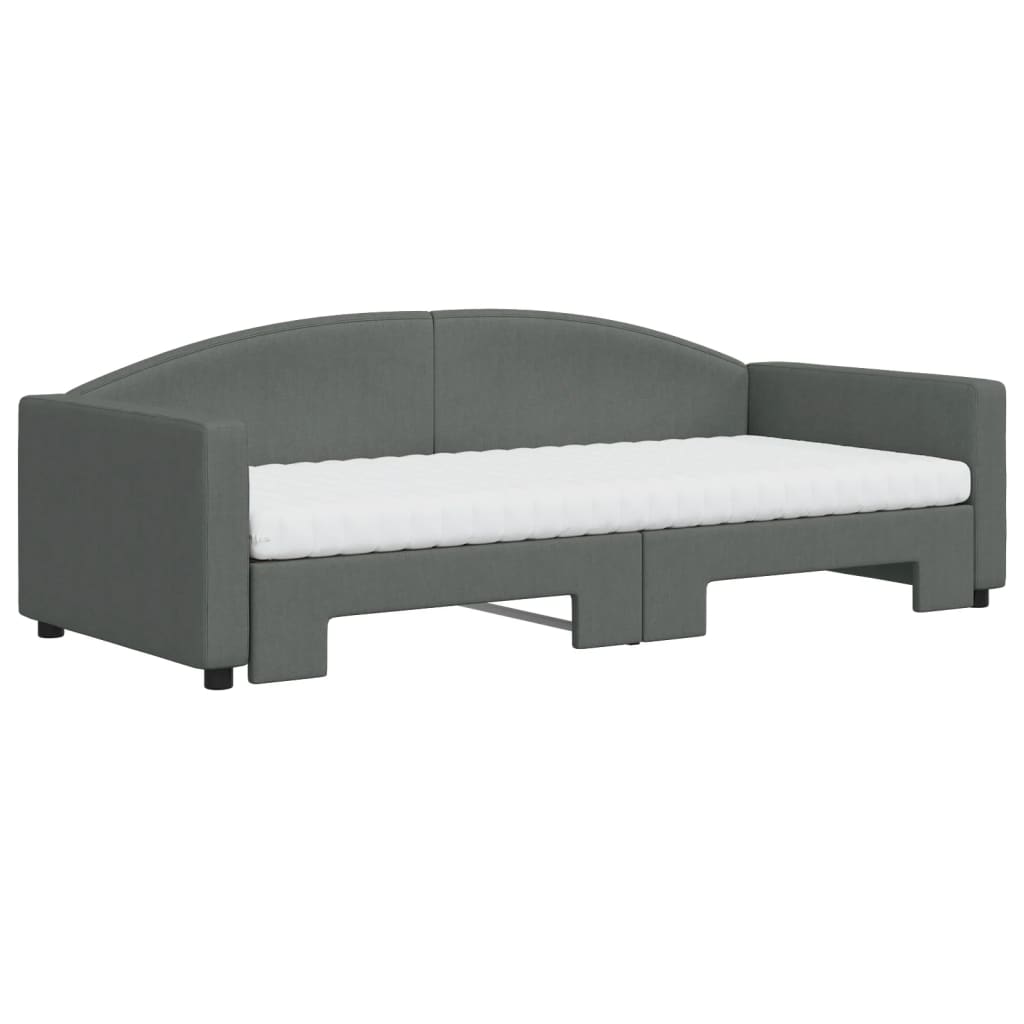 vidaXL Pat de zi cu extensie și saltele, gri închis, 90x200 cm, textil vidaXL Pat de zi cu extensie și saltele, gri închis, 90x200 cm, textil
