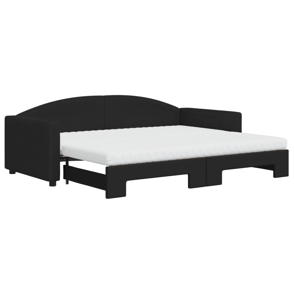 vidaXL Pat de zi cu extensie și saltele, negru, 90x200 cm, textil