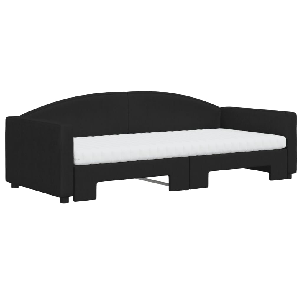 vidaXL Pat de zi cu extensie și saltele, negru, 90x200 cm, textil