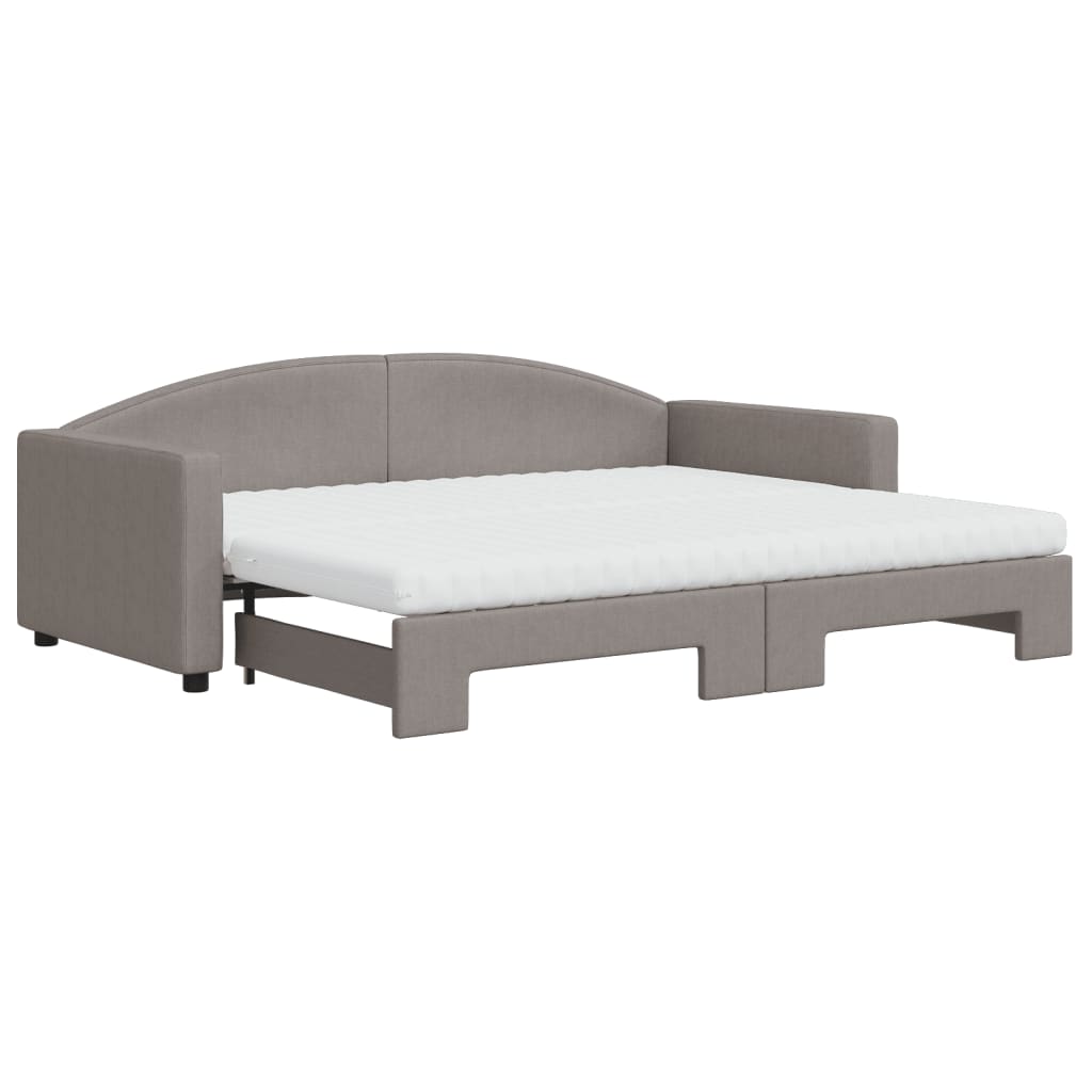vidaXL Pat de zi cu extensie și saltele, gri taupe, 90x200 cm, textil