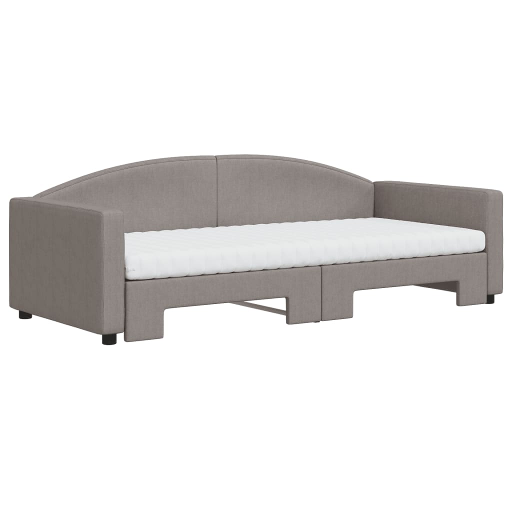 vidaXL Pat de zi cu extensie și saltele, gri taupe, 90x200 cm, textil