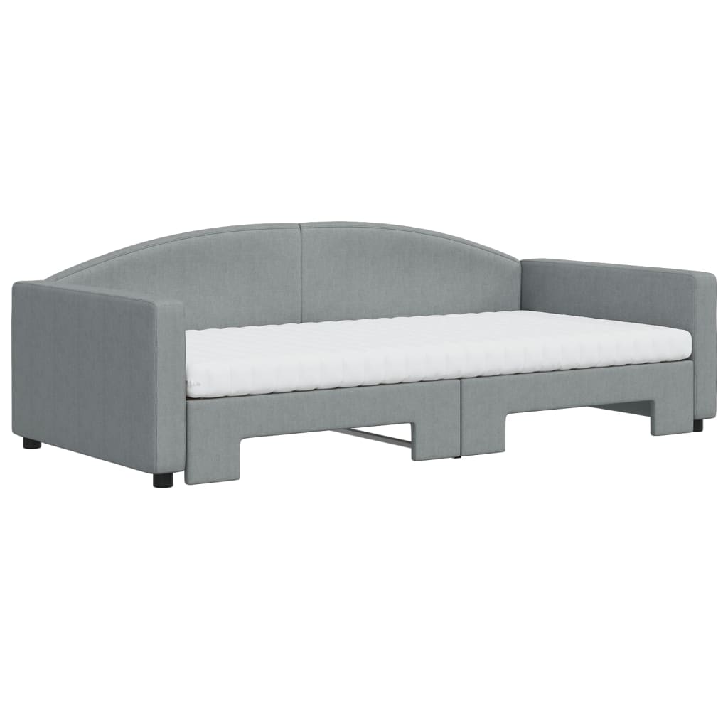 vidaXL Pat de zi cu extensie și saltele, gri deschis 100x200 cm textil