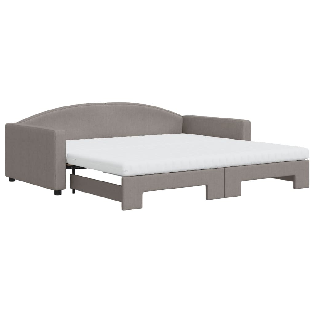 vidaXL Pat de zi cu extensie și saltele, gri taupe, 100x200 cm, textil
