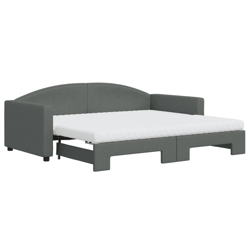 vidaXL Pat de zi cu extensie și saltele, gri închis, 90x190 cm, textil vidaXL Pat de zi cu extensie și saltele, gri închis, 90x190 cm, textil