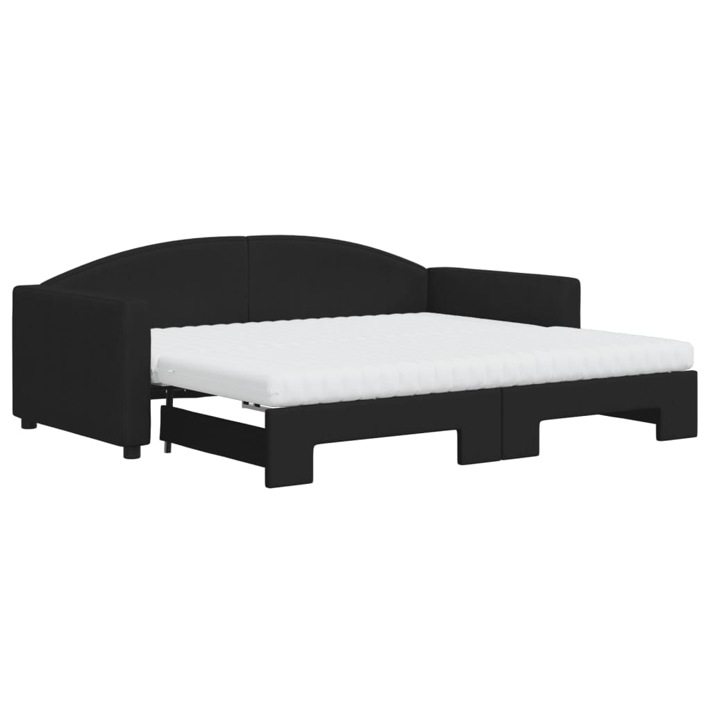 vidaXL Pat de zi cu extensie și saltele, negru, 90x190 cm, textil