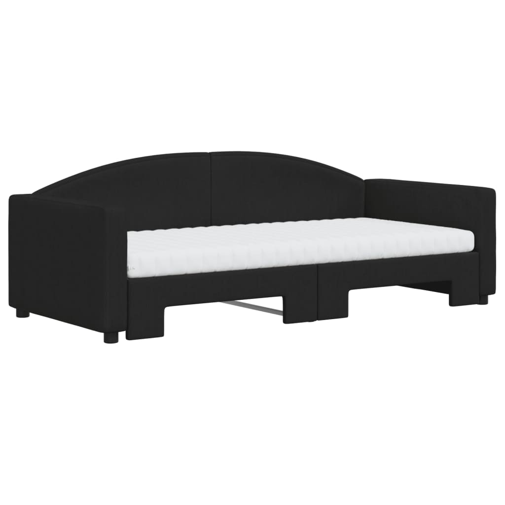 vidaXL Pat de zi cu extensie și saltele, negru, 90x190 cm, textil