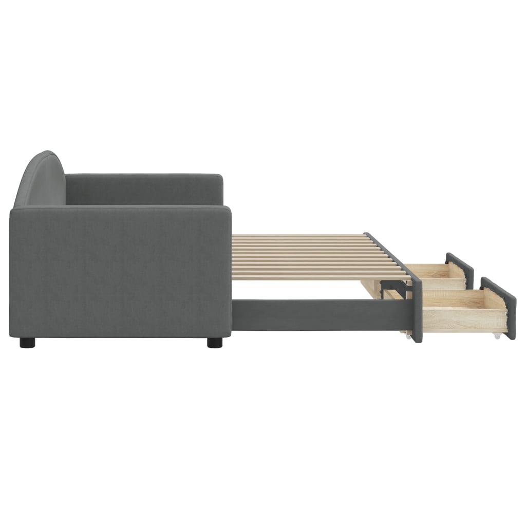 vidaXL Pat de zi cu extensie și sertare, gri închis, 80x200 cm textil