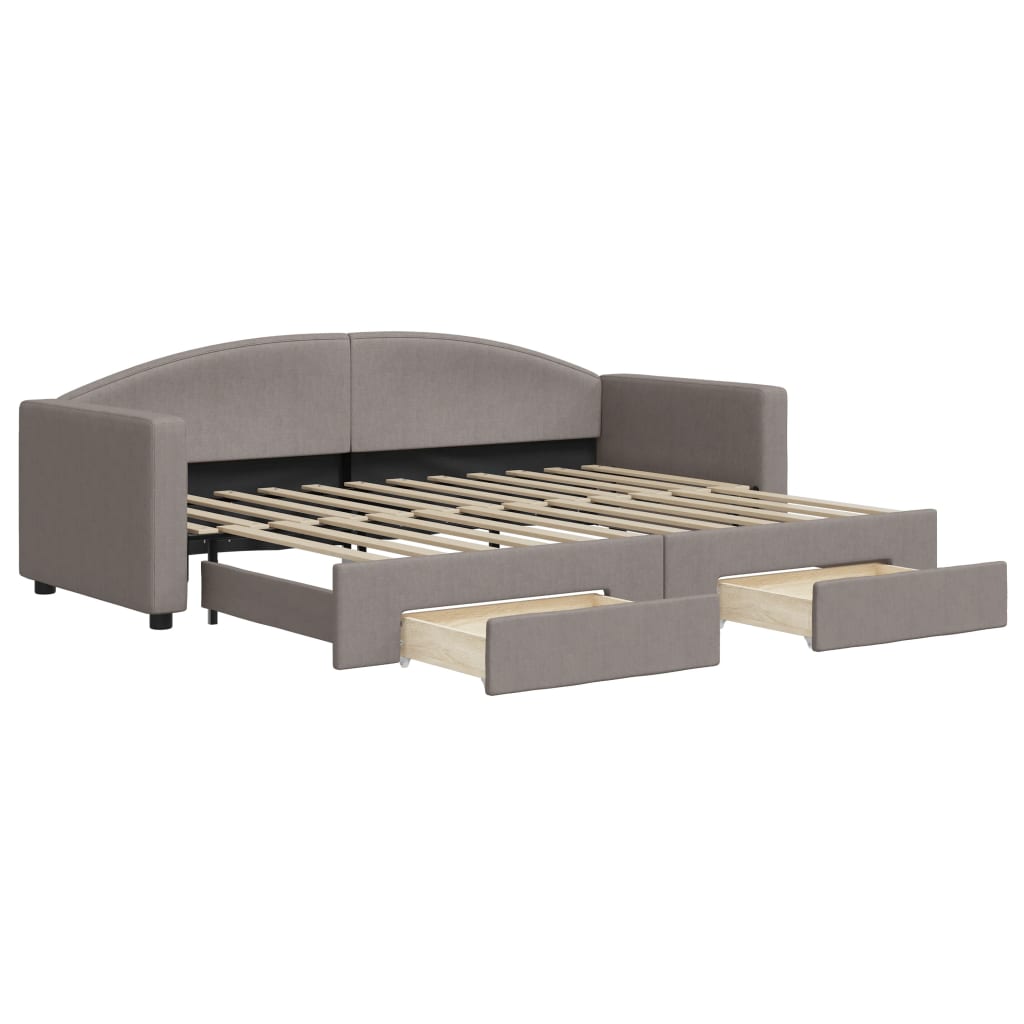 vidaXL Pat de zi cu extensie și sertare, gri taupe, 80x200 cm, textil