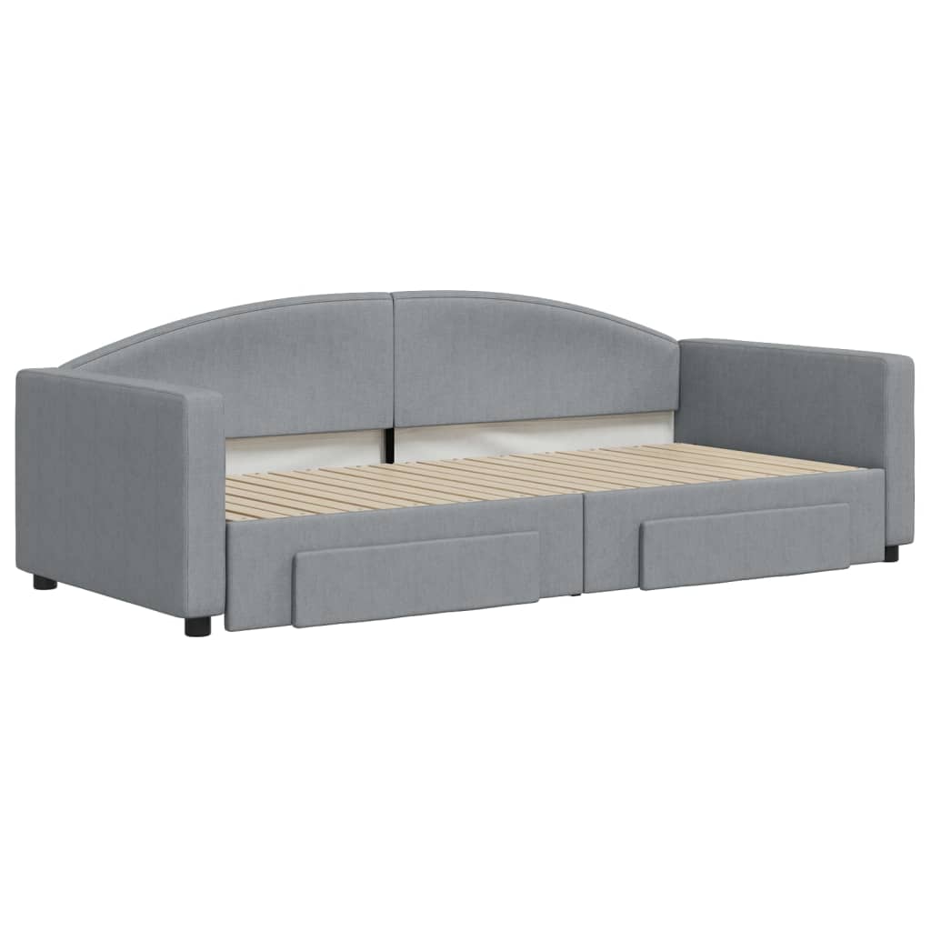 vidaXL Pat de zi cu extensie și sertare, gri deschis, 90x200 cm textil