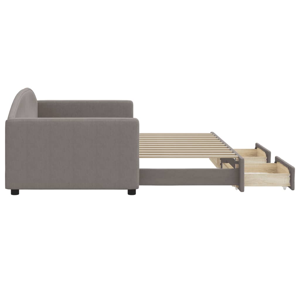 vidaXL Pat de zi cu extensie și sertare, gri taupe, 90x200 cm, textil