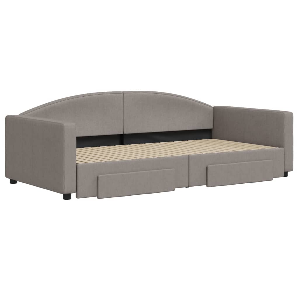 vidaXL Pat de zi cu extensie și sertare, gri taupe, 100x200 cm, textil