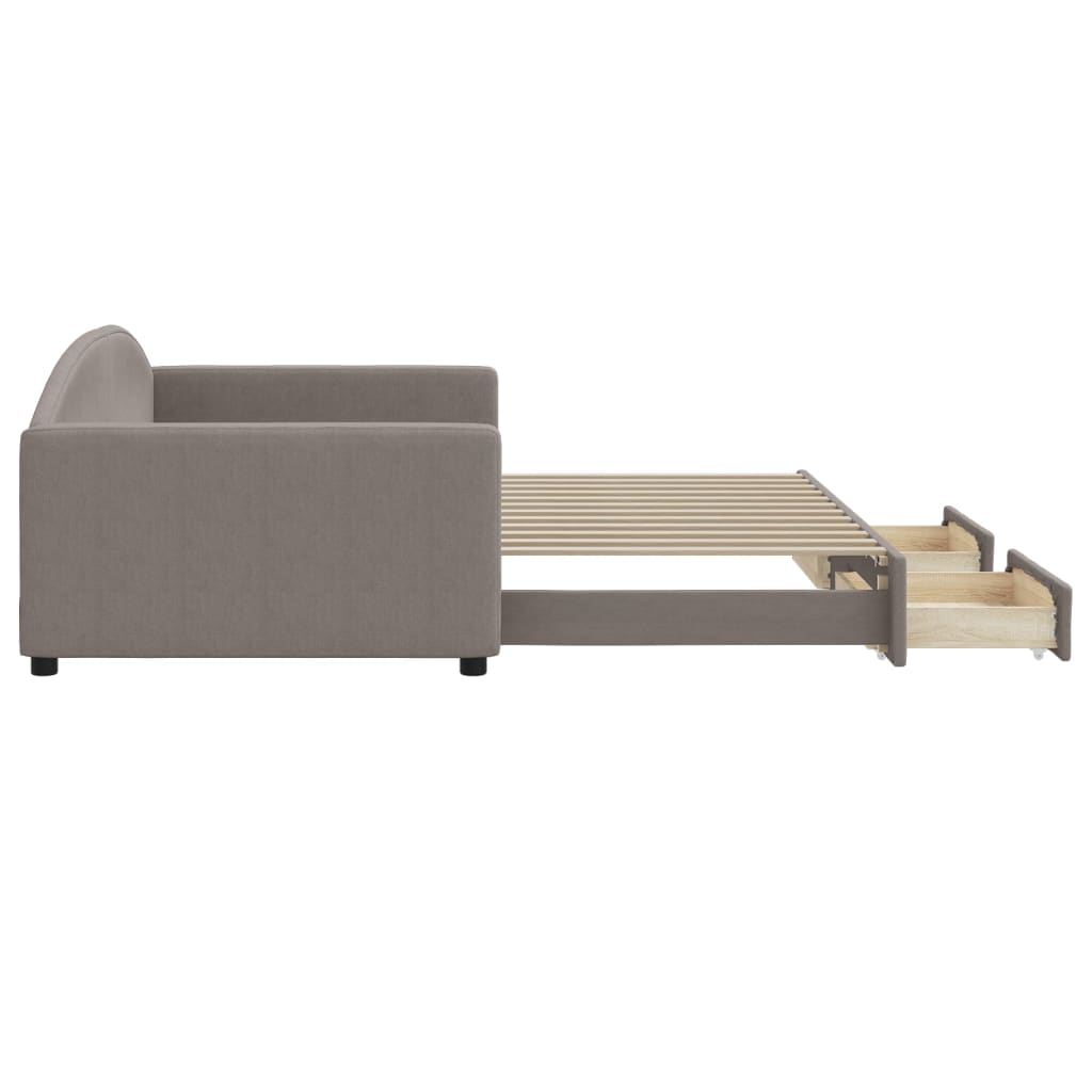 vidaXL Pat de zi cu extensie și sertare, gri taupe, 100x200 cm, textil