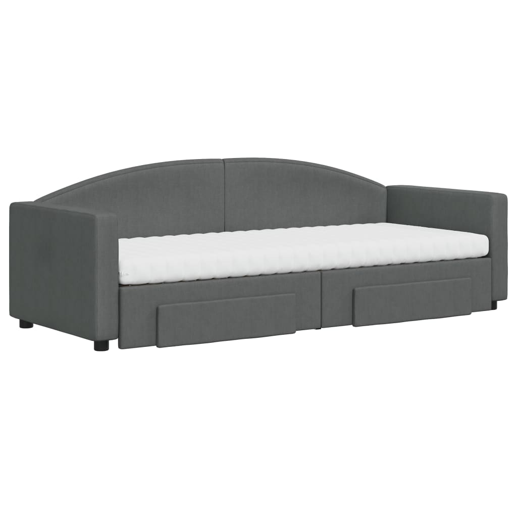 vidaXL Pat de zi cu extensie și sertare, gri închis, 80x200 cm textil