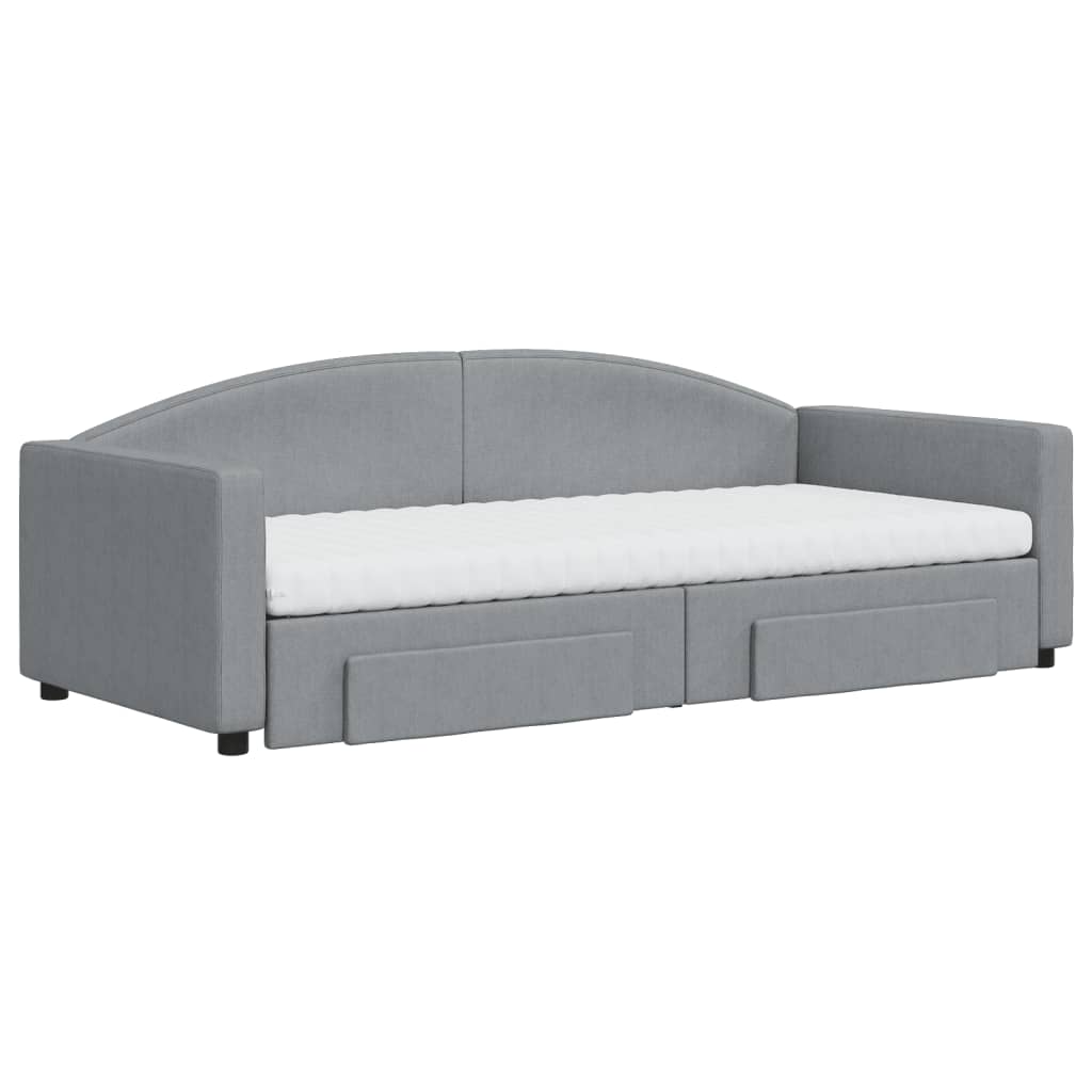 vidaXL Pat de zi cu extensie și sertare, gri deschis, 90x200 cm textil