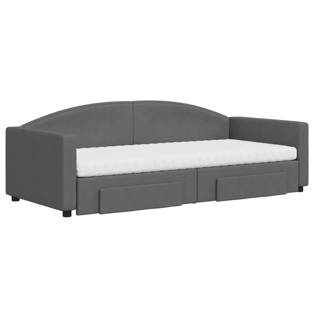 vidaXL Pat de zi cu extensie și sertare, gri închis, 90x200 cm textil vidaXL Pat de zi cu extensie și sertare, gri închis, 90x200 cm textil