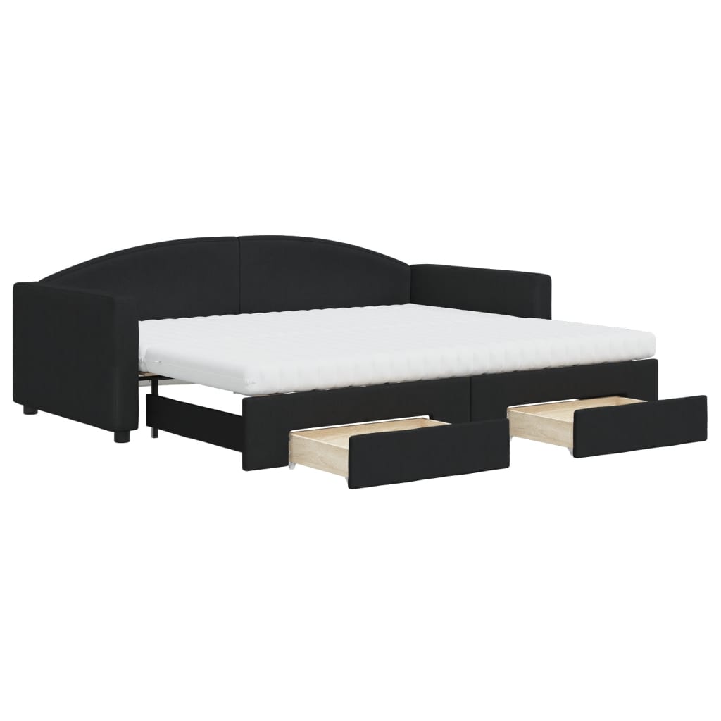vidaXL Pat de zi cu extensie și sertare, negru, 90x200 cm, textil vidaXL Pat de zi cu extensie și sertare, negru, 90x200 cm, textil