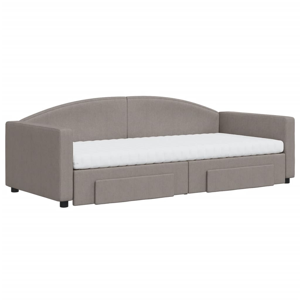 vidaXL Pat de zi cu extensie și sertare, gri taupe, 90x200 cm, textil