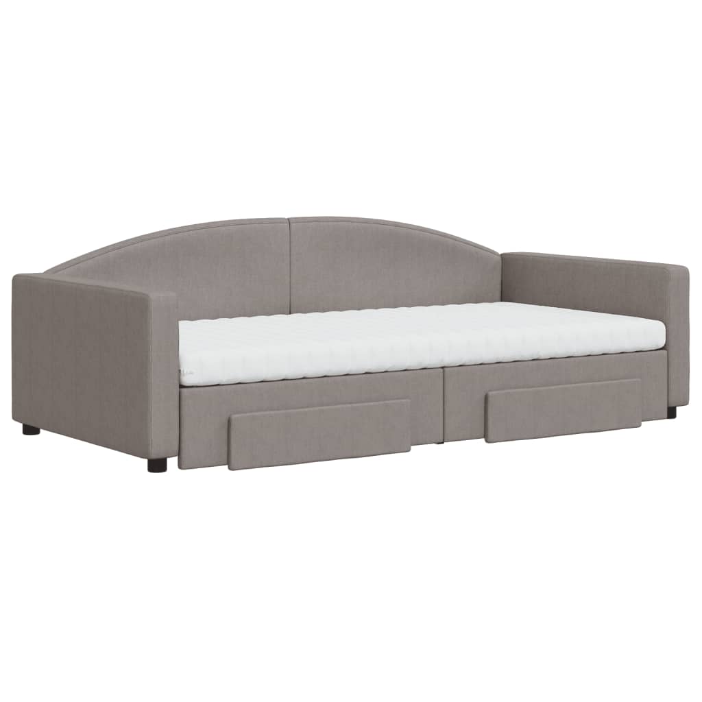 vidaXL Pat de zi cu extensie și sertare, gri taupe, 100x200 cm, textil