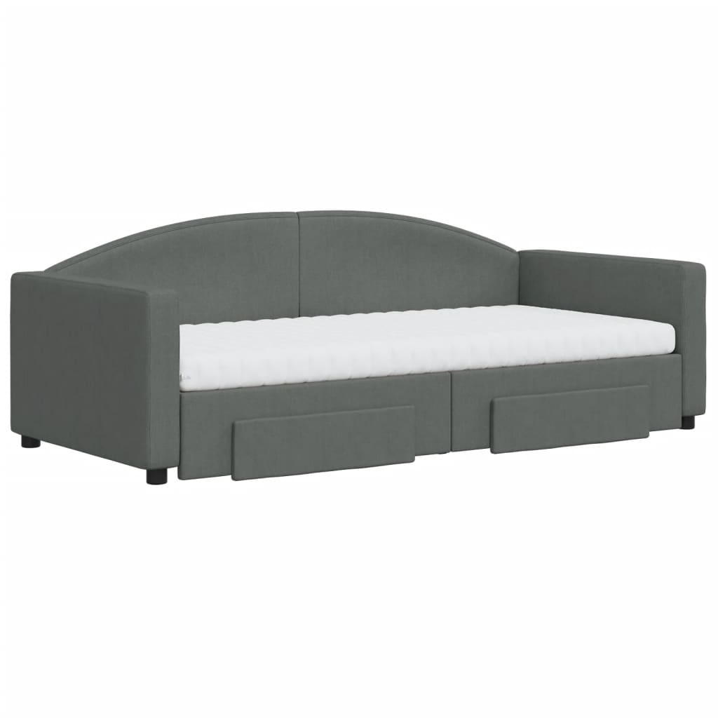 vidaXL Pat de zi cu extensie și sertare, gri închis, 90x190cm, textil
