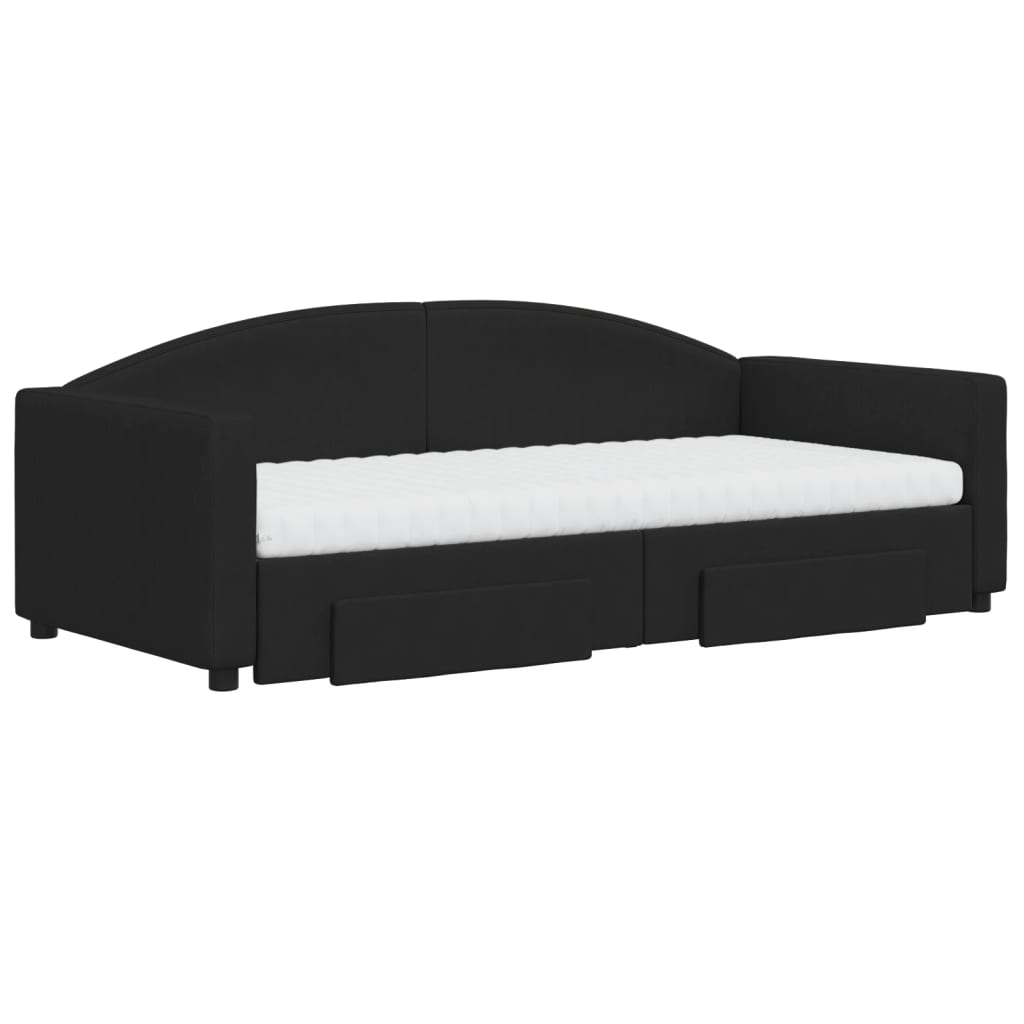 vidaXL Pat de zi cu extensie și sertare, negru, 90x190cm, textil