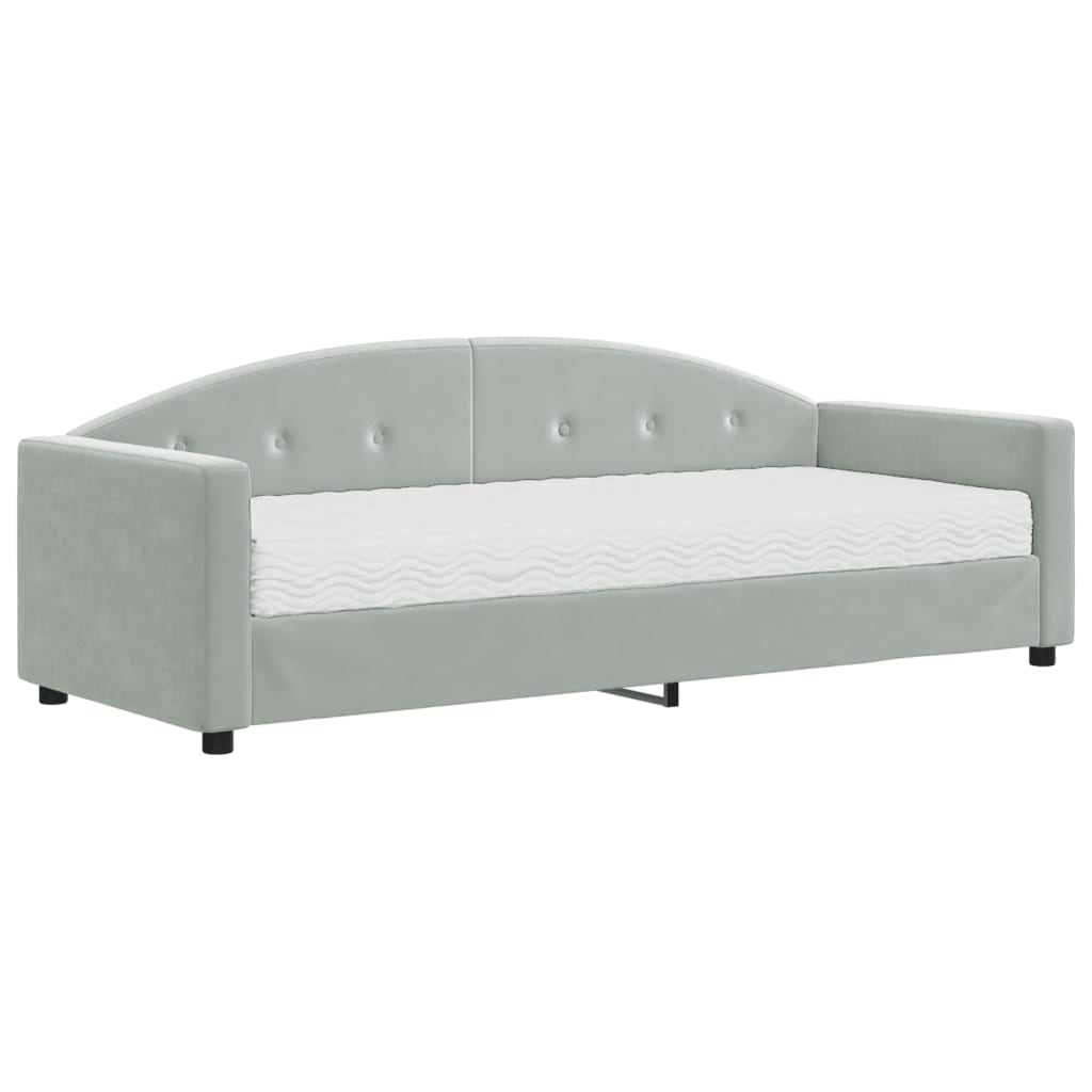 vidaXL Pat de zi cu saltea, gri deschis, 80x200 cm, catifea vidaXL Pat de zi cu saltea, gri deschis, 80x200 cm, catifea
